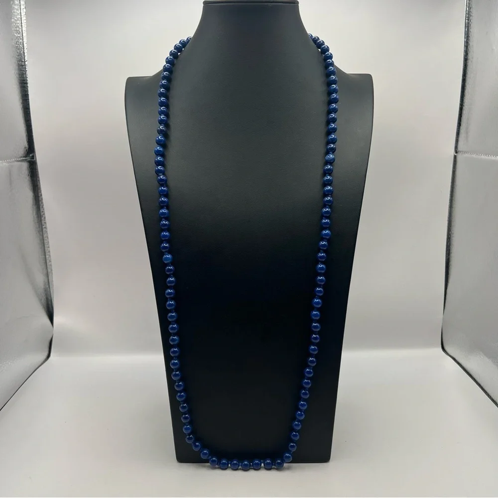 Spectacular Hand Knotted Long Blue Stone Vintage Necklace